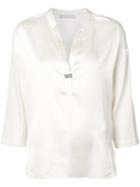 Fabiana Filippi - V-neck Blouse - Women - Silk/spandex/elastane - 44, White, Silk/spandex/elastane