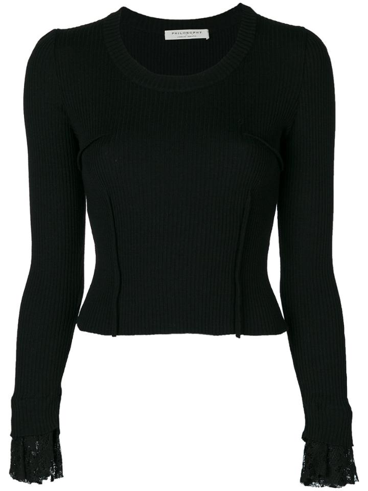 Philosophy Di Lorenzo Serafini Lace Cuffs Ribbed Blouse - Black