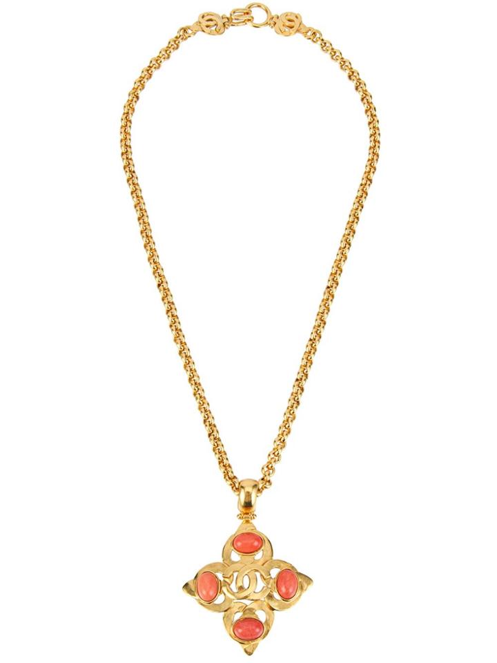 Chanel Vintage Cc Logo Stone Pendant Necklace - Metallic