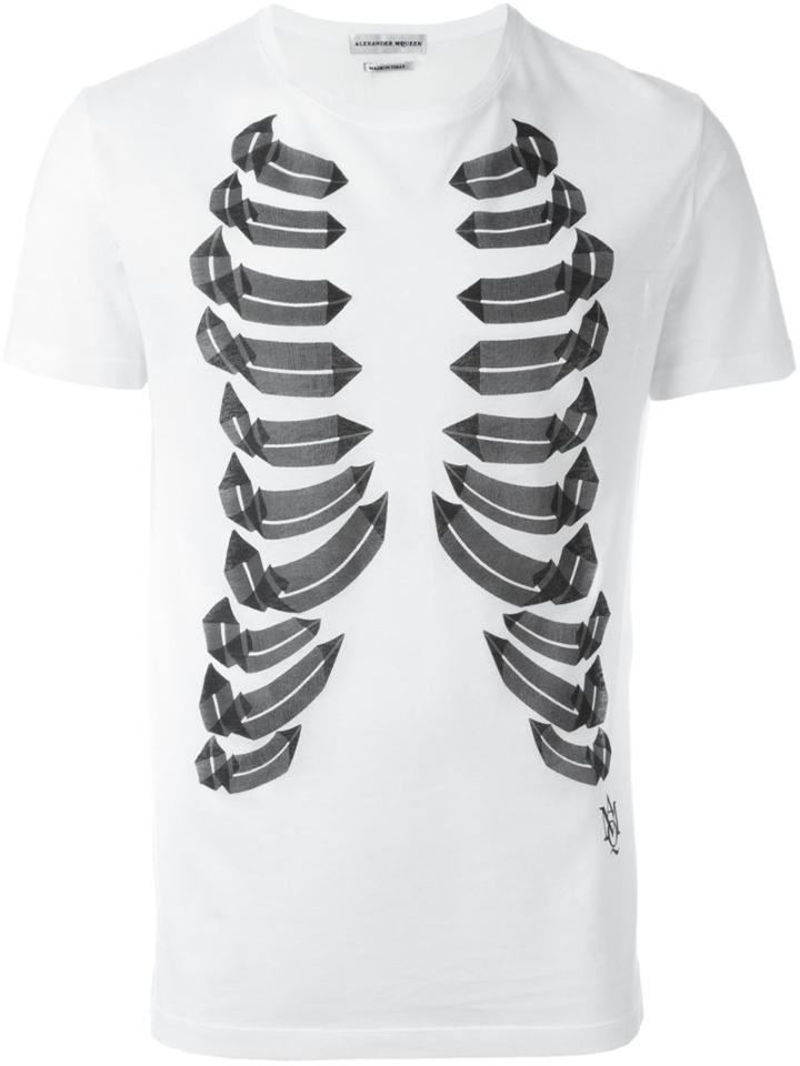 Alexander Mcqueen Rib Cage Print T-shirt, Men's, Size: Large, White, Cotton