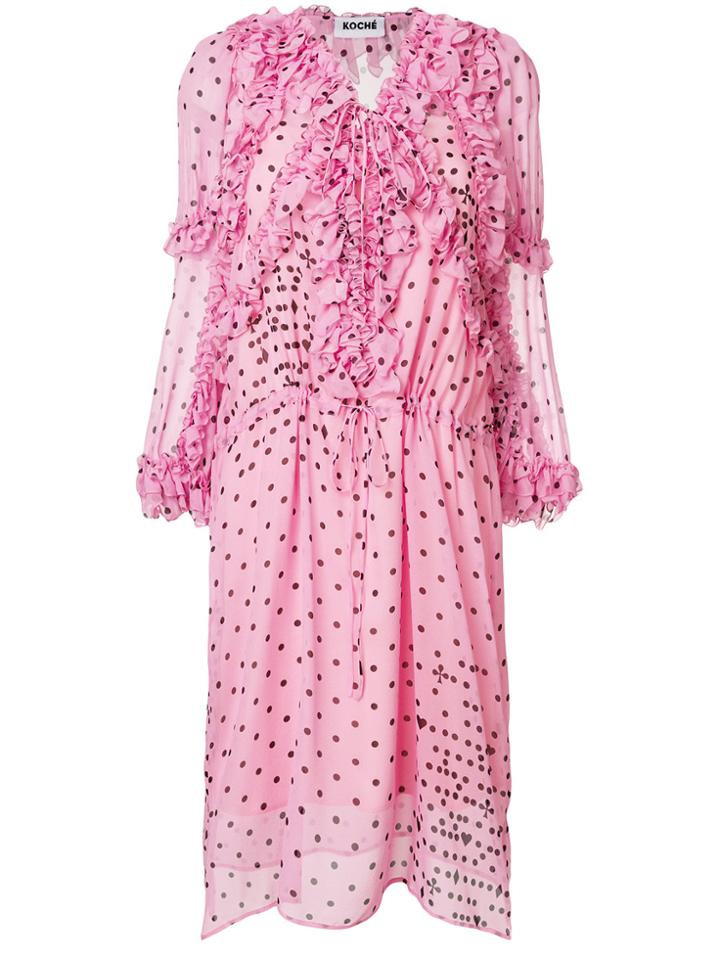Koché Polka Dot Ruffled Dress - Pink & Purple