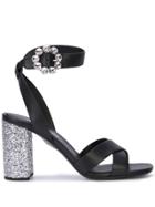 Miu Miu Glitter Heel Sandals - Black