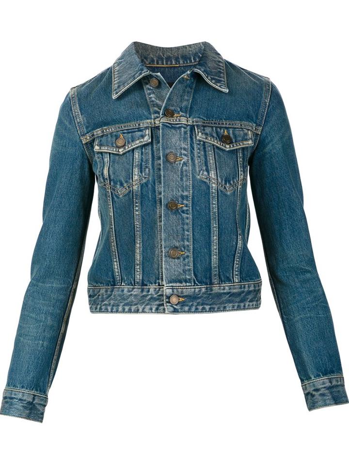 Saint Laurent Musical Note Embellished Denim Jacket, Women's, Size: Medium, Blue, Cotton