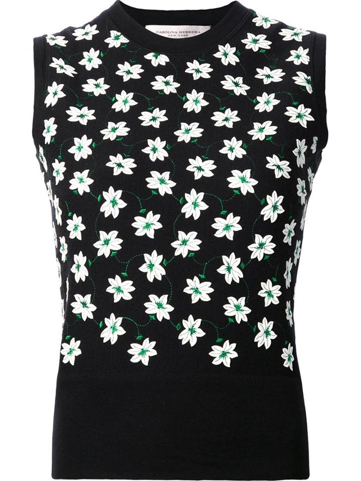 Carolina Herrera Floral Embroidered Knit Tank