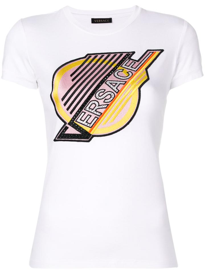 Versace Logo Embroidered T-shirt - White