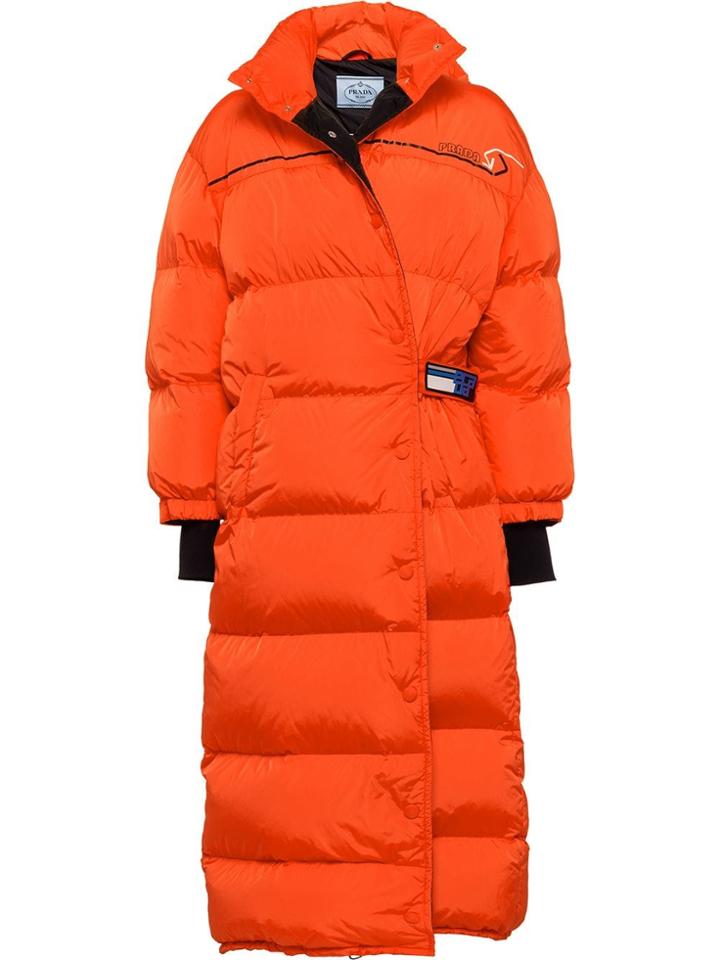 Prada Feather Nylon Puffer Coat - Orange