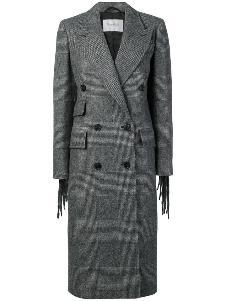 Max Mara Fringed Double-breasted Coat - Grey