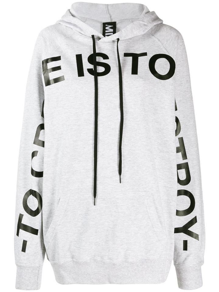 Mia-iam Slogan Print Hoodie - Grey