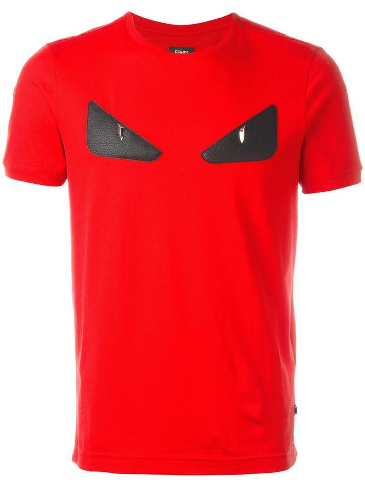 Fendi Bag Bugs T-shirt, Men's, Size: 46, Red, Cotton/lamb Skin