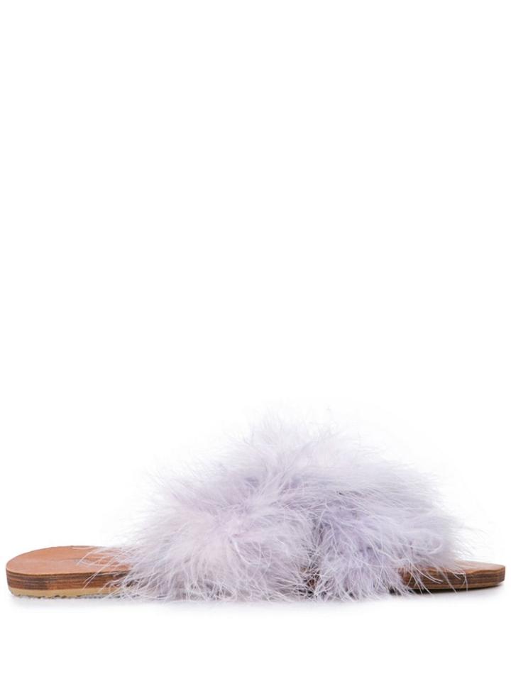 Brother Vellies Fluff Detail Slides - Purple