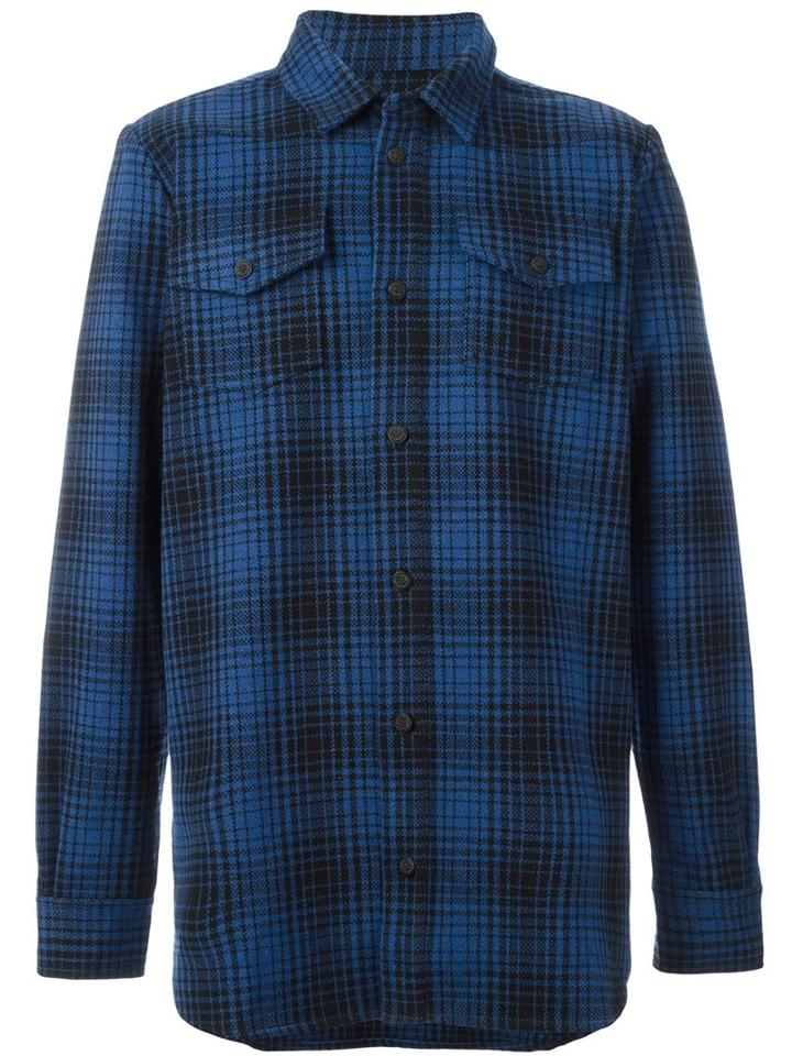 Off-white Checked Shirt, Men's, Size: Medium, Blue, Acrylic/polyester/wool/other Fibers