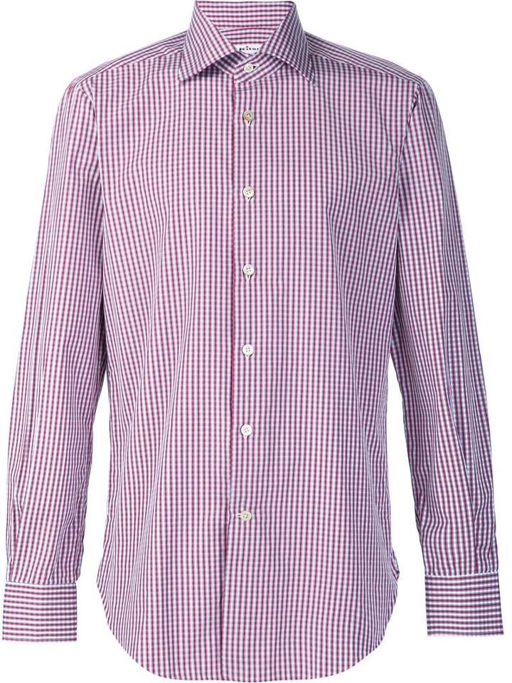 Kiton Checked Button Down Shirt, Men's, Size: 16 1/2, Red, Cotton
