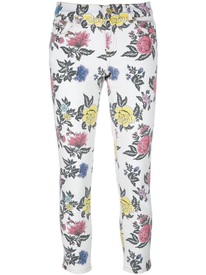 House Of Holland Roses Print Skinny Jeans, Women's, Size: 14, White, Cotton/spandex/elastane