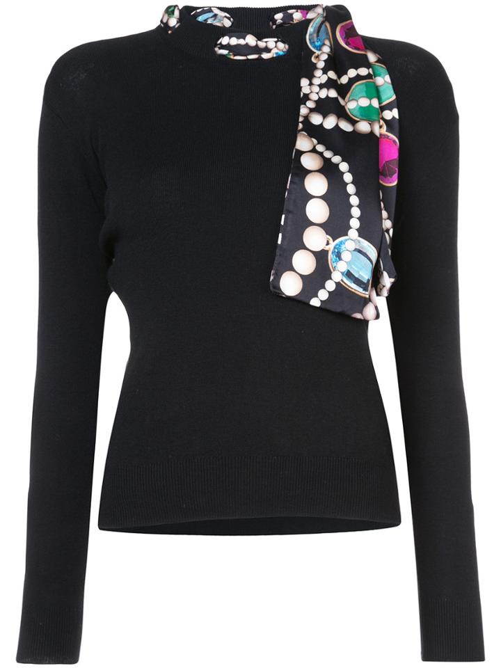 Edward Achour Paris Neck Tie Detailed Sweater - Black