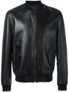 Versace Collection Leather Bomber Jacket, Men's, Size: 52, Black, Lamb Skin/polyester/spandex/elastane/wool