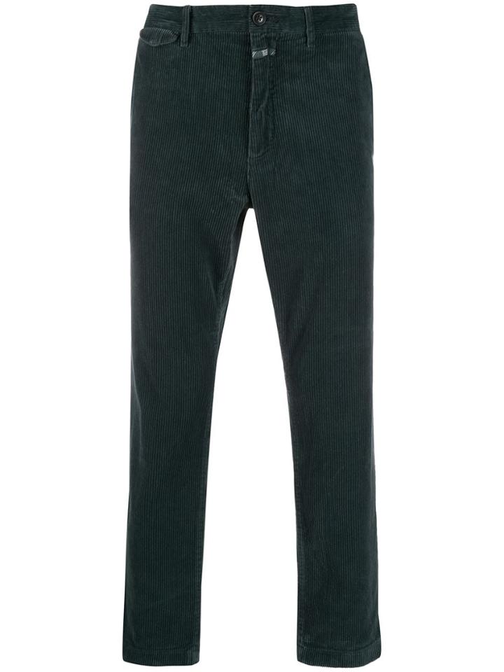 Closed Corduroy Straight Leg Trousers - Green