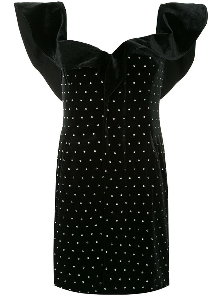 Self-portrait Off Shoulder Velvet Diamante Dress - Black