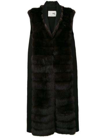 Liska - Sleeveless V-neck Coat - Women - Wool/sable - 42, Black, Wool/sable