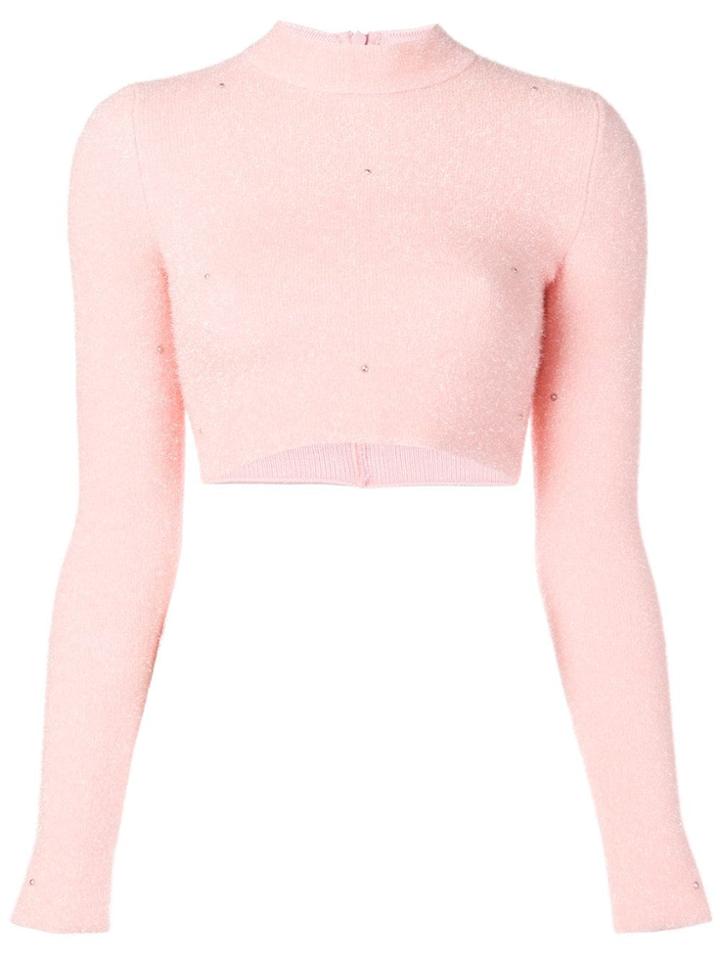 Versus Sparkle Cropped Mock Neck Sweater - Pink
