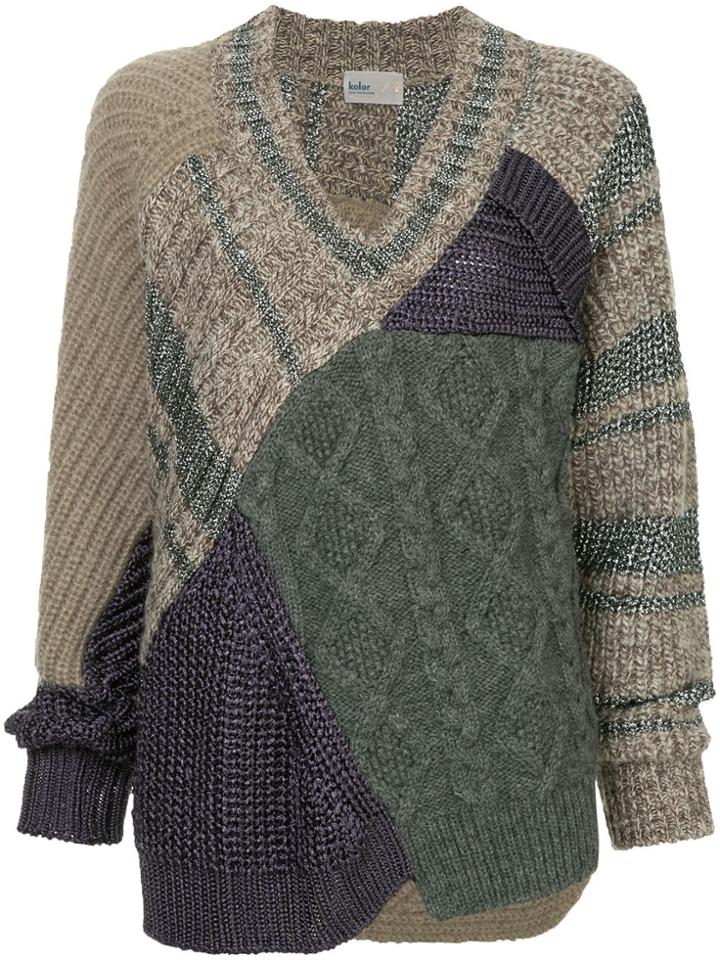 Kolor Patchwork Knitted Sweater - Grey