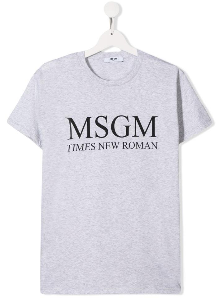 Msgm Kids Teen Grey Logo T-shirt