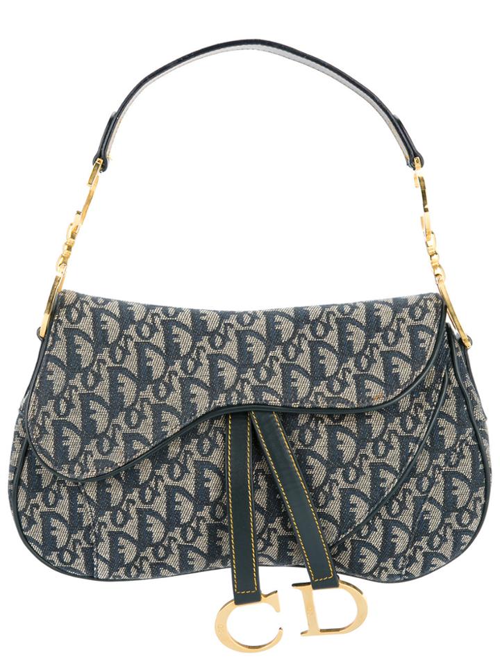 Christian Dior Vintage Trotter Pattern Saddle Bag - Blue