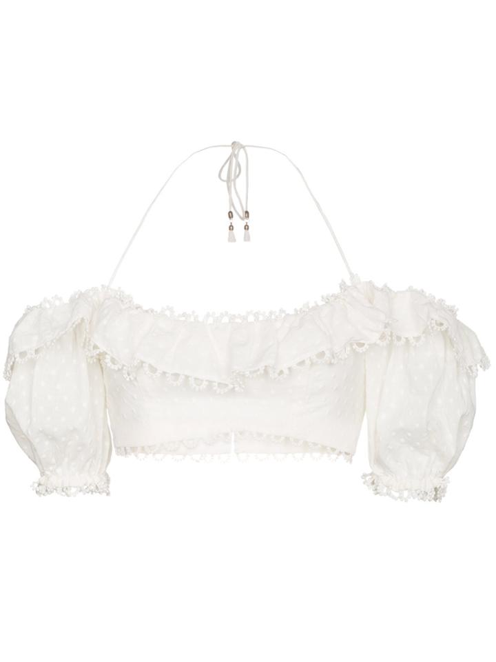 Zimmermann Melody Off-shoulder Cotton Linen-blend Cropped Top - White