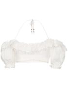 Zimmermann Melody Off-shoulder Cotton Linen-blend Cropped Top - White