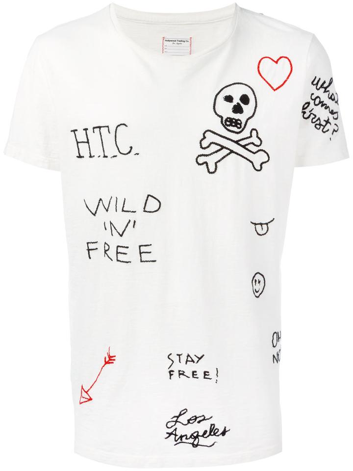 Htc Hollywood Trading Company Embroidered Punk Detail T-shirt, Men's, Size: Small, White, Cotton