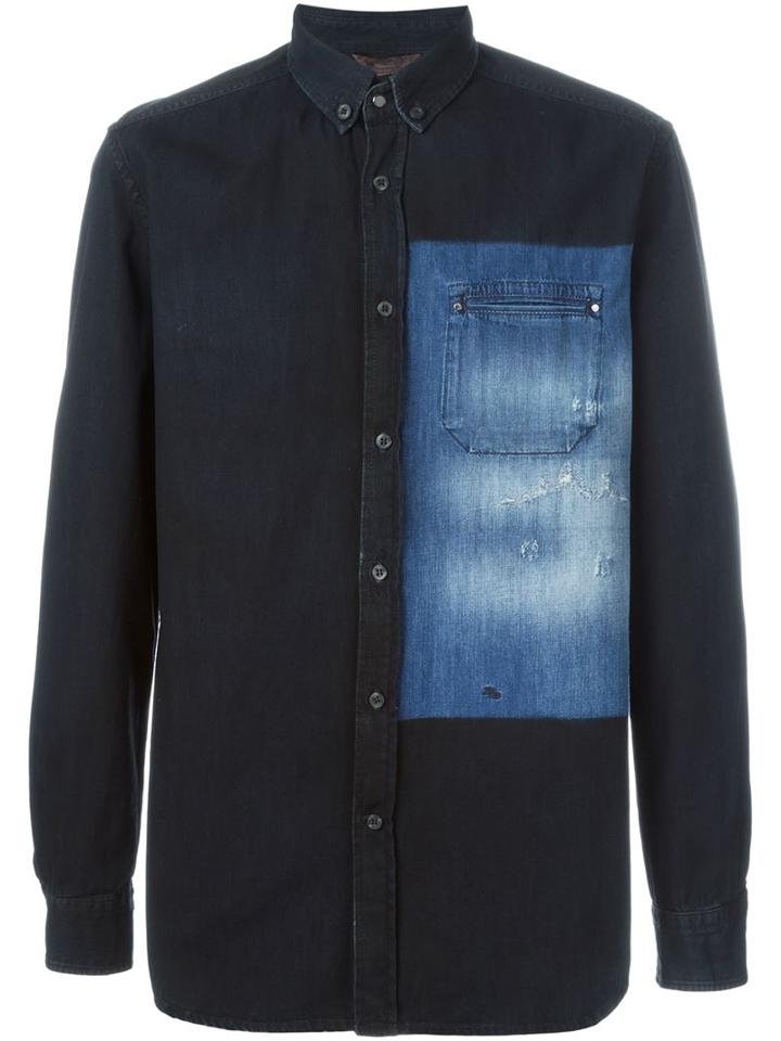 Diesel Contrast Panel Denim Shirt, Men's, Size: Xl, Blue, Cotton