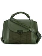 Salvatore Ferragamo Foldover Satchel Bag, Women's, Green, Cotton/calf Leather