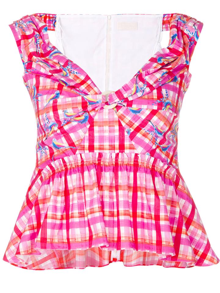 Peter Pilotto Bardot Checked Bustier Blouse - Pink & Purple