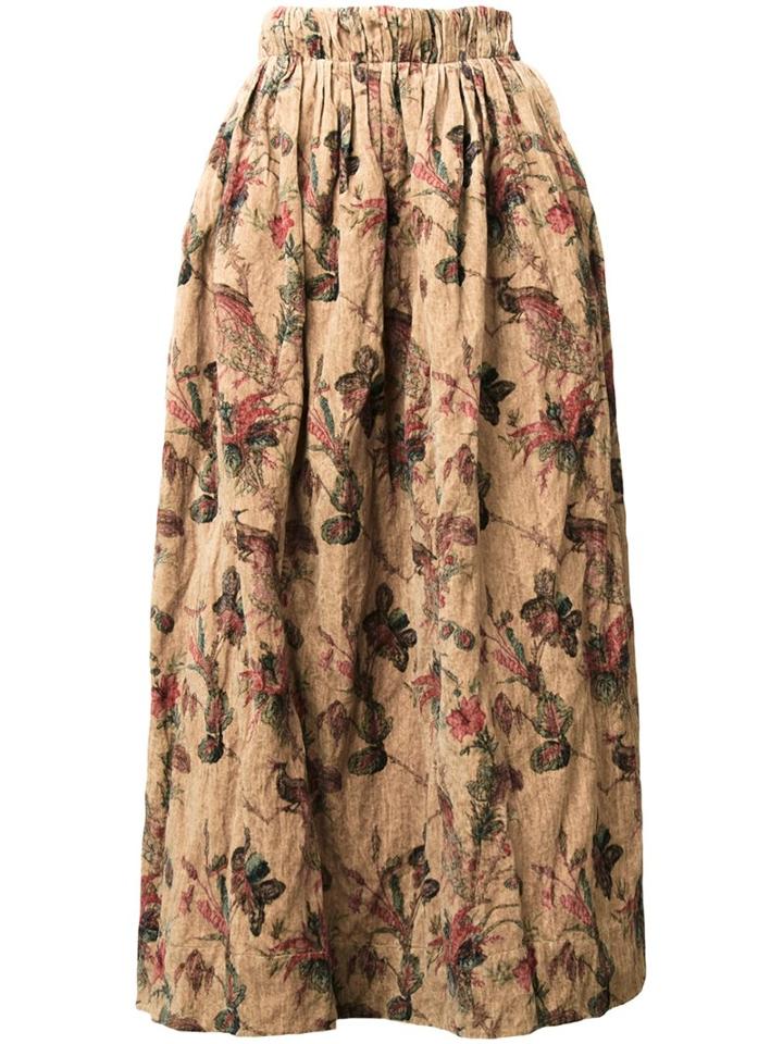 Uma Wang Botanical Print Skirt, Women's, Size: Small, Brown, Cotton/metal
