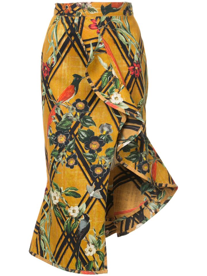 Patbo Moana Print Ruffle Midi Skirt - Yellow & Orange