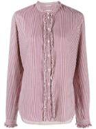 Massimo Alba Striped Collarless Shirt - Pink