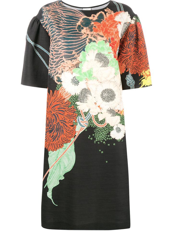 Dries Van Noten Danilov Floral Print Dress, Women's, Size: Large, Black, Cotton/viscose