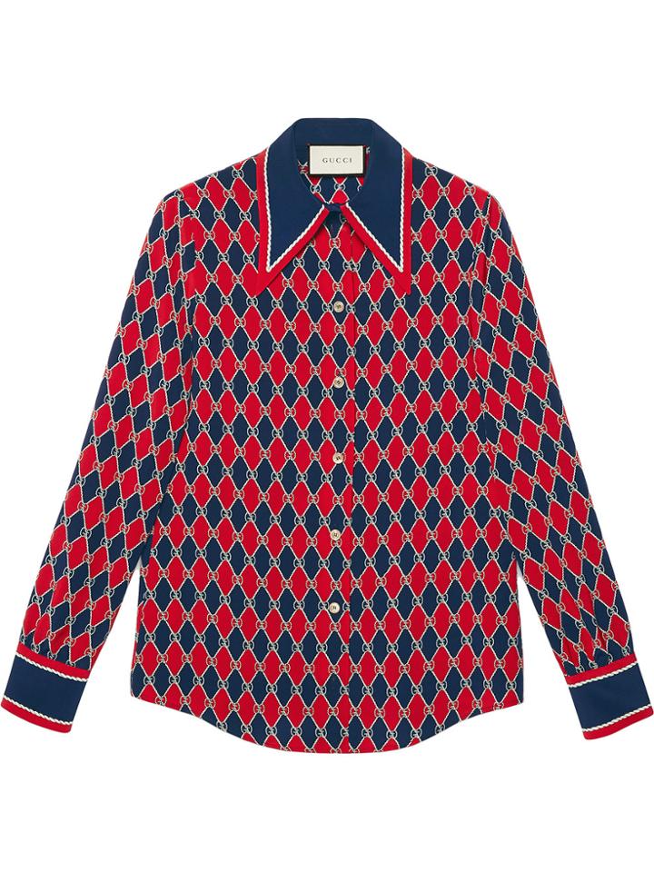 Gucci Gucci Rhombus Print Silk Shirt - Blue