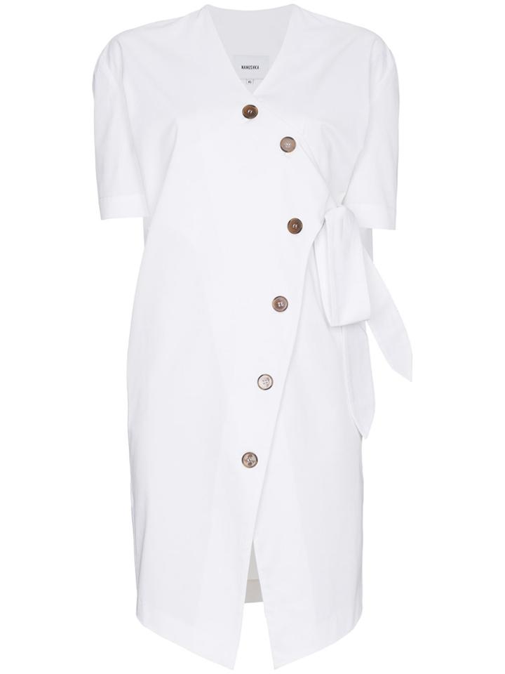 Nanushka Shortsleeved Wrap Dress With Buttons - White