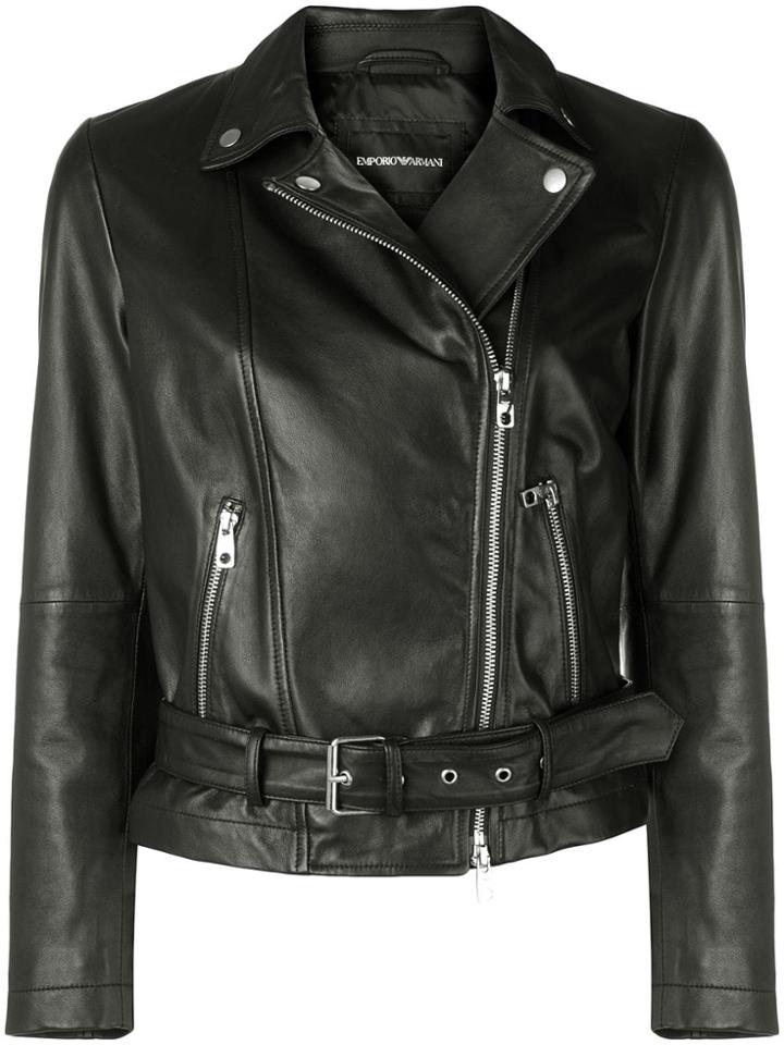 Emporio Armani Leather Biker Jacket - Black