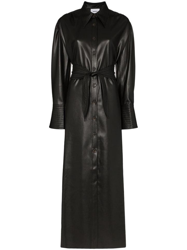 Nanushka Rosana Faux Leather Maxi Shirt Dress - Black