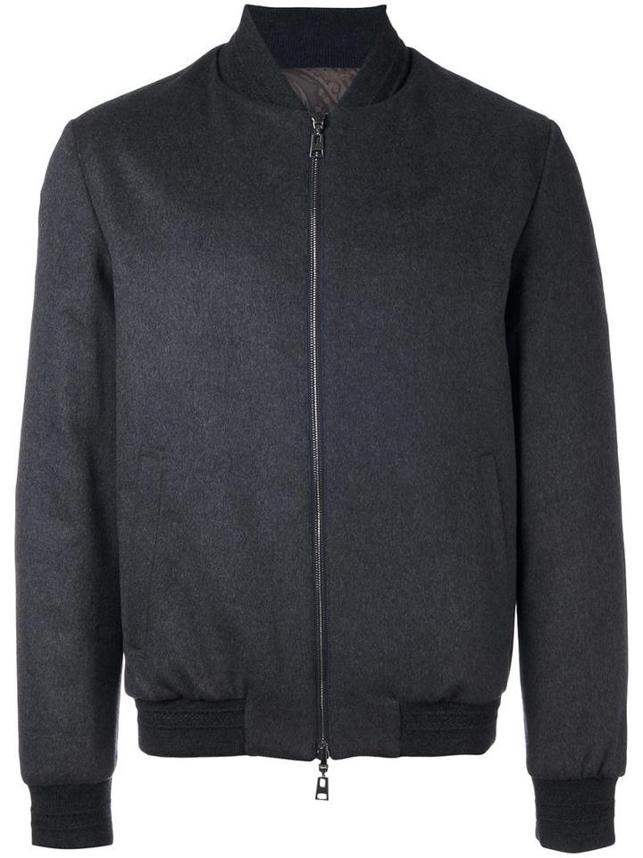 Etro Zip Up Padded Jacket, Men's, Size: Small, Grey, Wool/cashmere/polyamide/feather Down