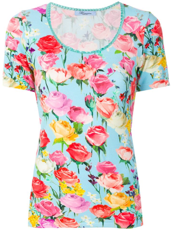Blumarine Embroidered Trim Floral T-shirt - Blue