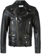 Saint Laurent Distressed Biker Jacket, Men's, Size: 48, Black, Calf Leather/cupro/cotton