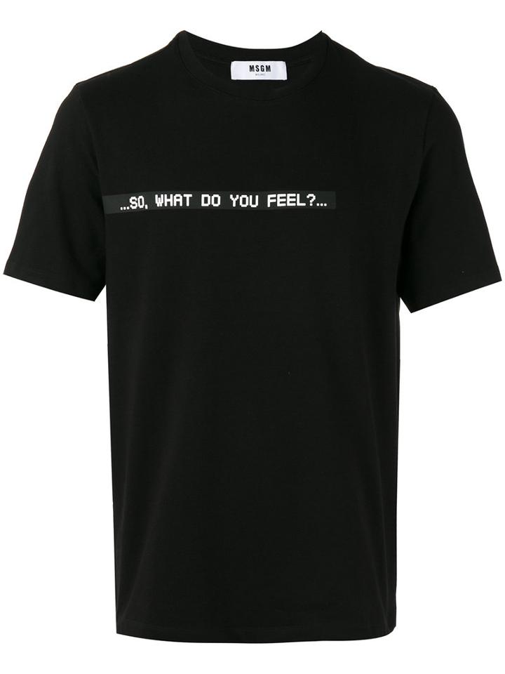 Msgm Slogan T-shirt, Men's, Size: Medium, Black, Cotton
