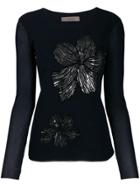 D.exterior Floral Knitted Top - Blue