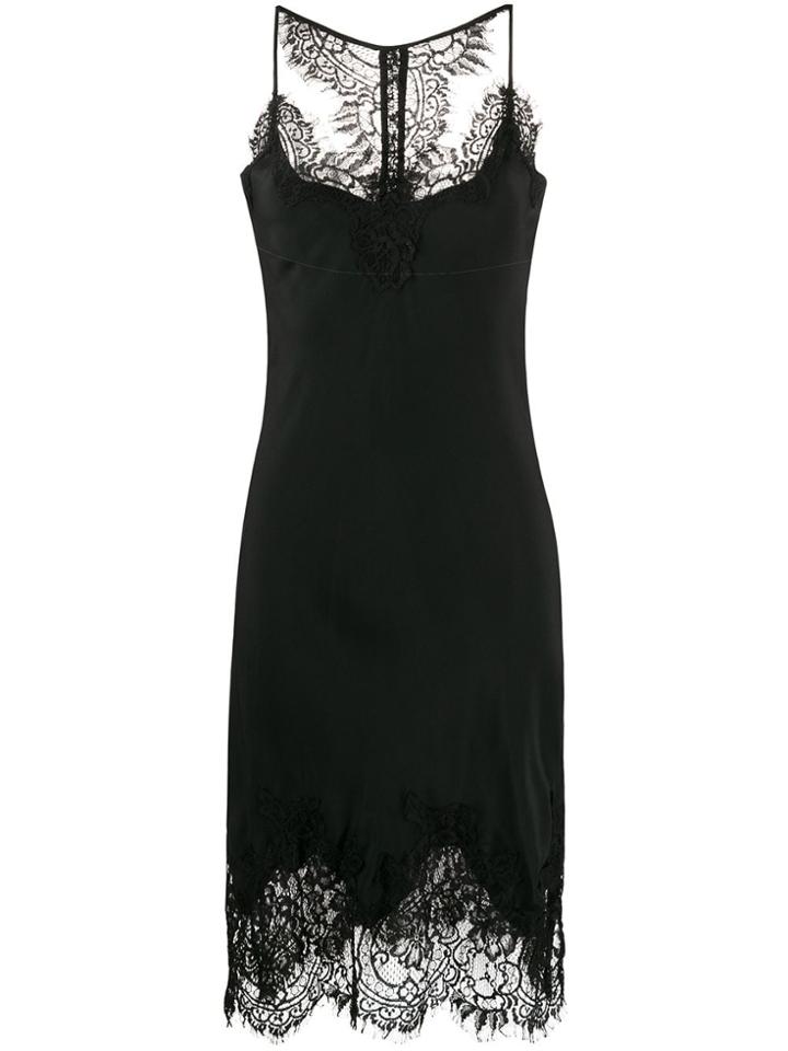 Gold Hawk Lace-trimmed Slip Silk Dress - Black