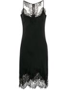 Gold Hawk Lace-trimmed Slip Silk Dress - Black