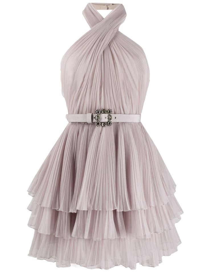 Alberta Ferretti Halterneck Tulle Mini Dress - Neutrals