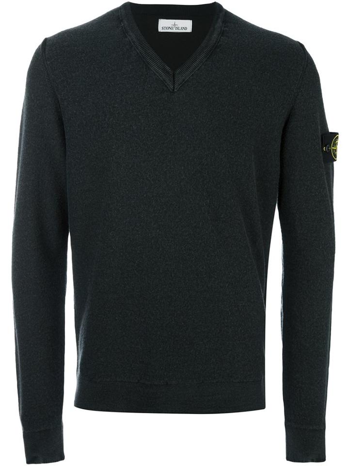 Stone Island V-neck Pullover, Men's, Size: Small, Black, Wool