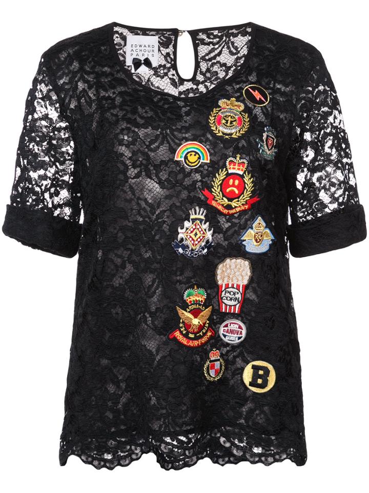 Edward Achour Paris Embroidered Patch Blouse - Black